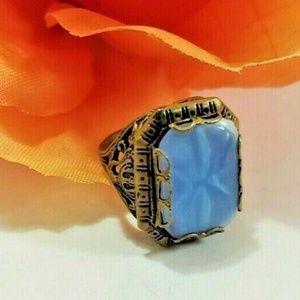 Nemco Art Deco Rhinestone Ring blue STAR SAPPHIRE